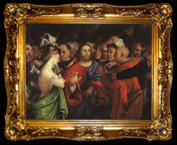 framed  Lorenzo Lotto Christ and the Adulteress, ta009-2